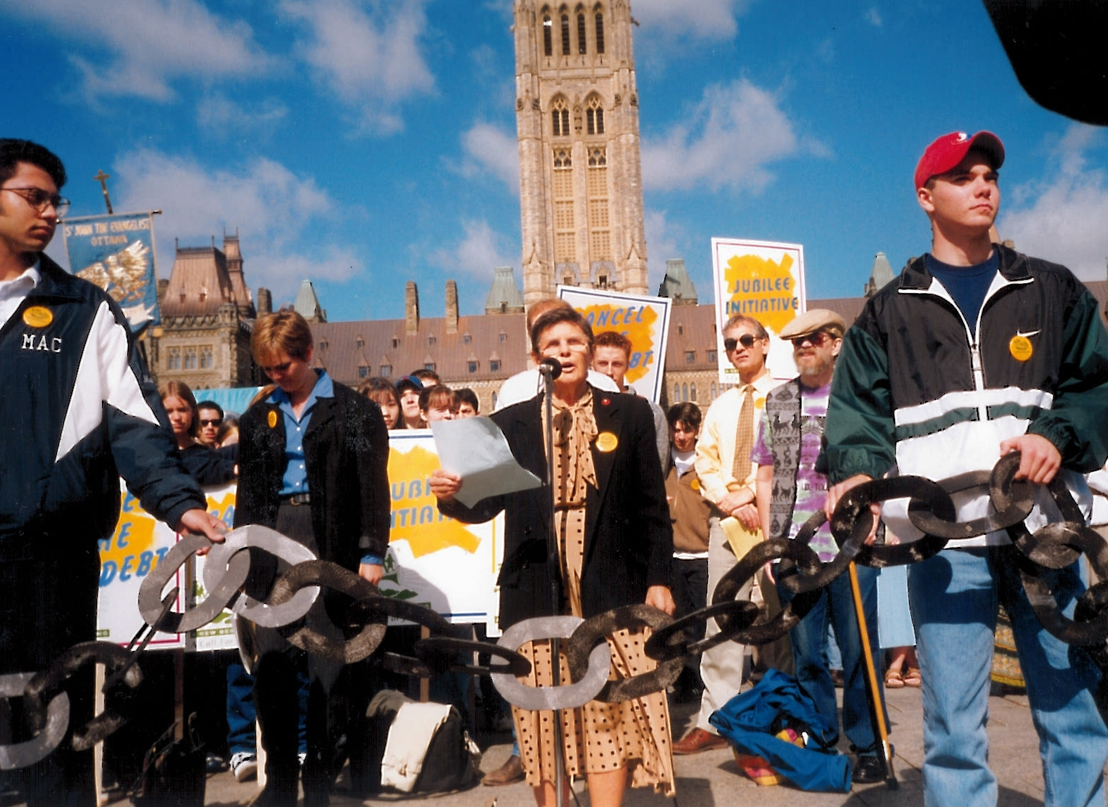 1998 launch of Canadian Ecumenical Jubilee Initiative and Debt Campaign: Parliament Hill (Lois Wilson)