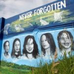 MURAL ARTIST TOM ANDRICH’S PUBLIC ART IN HONOUR OF MMIW, LOCATED ON THE PORTAGE AVE. AND EMPRESS ST. OVERPASS IN WINNIPEG.