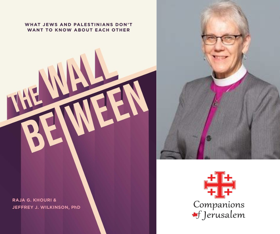 The Wall Between book cover, a profile picture of Primate Linda Nicholls and the logo of Companions of Jerusalem